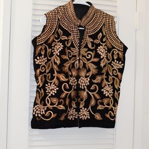 NWOT Black Top with Gold Oriental Embroidery